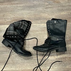 Charlotte Russe black/plaid lace up boots
